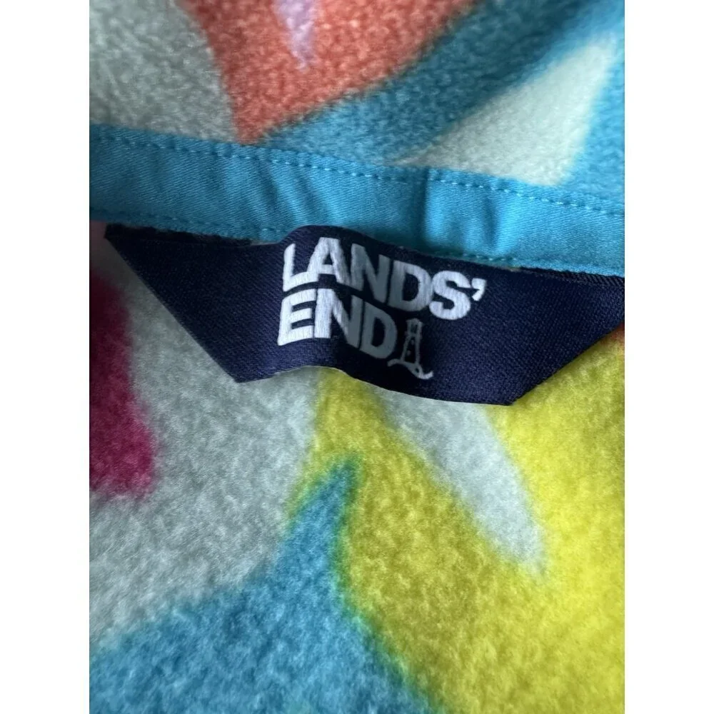 Land's End Womens Sz M/T Starfish Multi Color Bright Fleece Quarter Zip Pullover